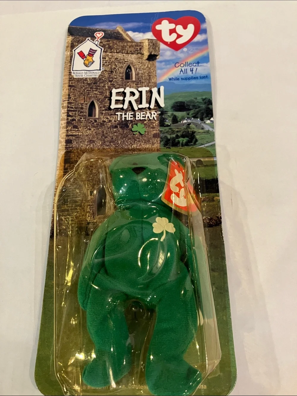 Ty Erin the Bear Plush - Green with Clover Accent